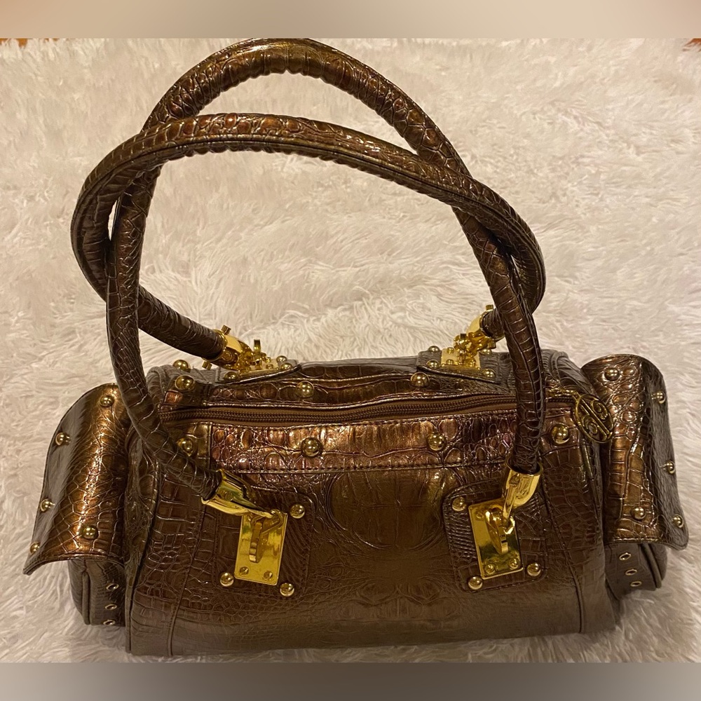 CALLA Women’s Snake Pattern Studded Faux Purse/ Satchel/ Handbag; Bronze; NWOT.